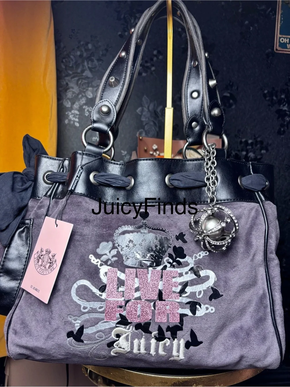 BADDIE NEW RELEASE UK EXCLUSIVE JUICY COUTURE GREY “LIVE” TOTE BAG